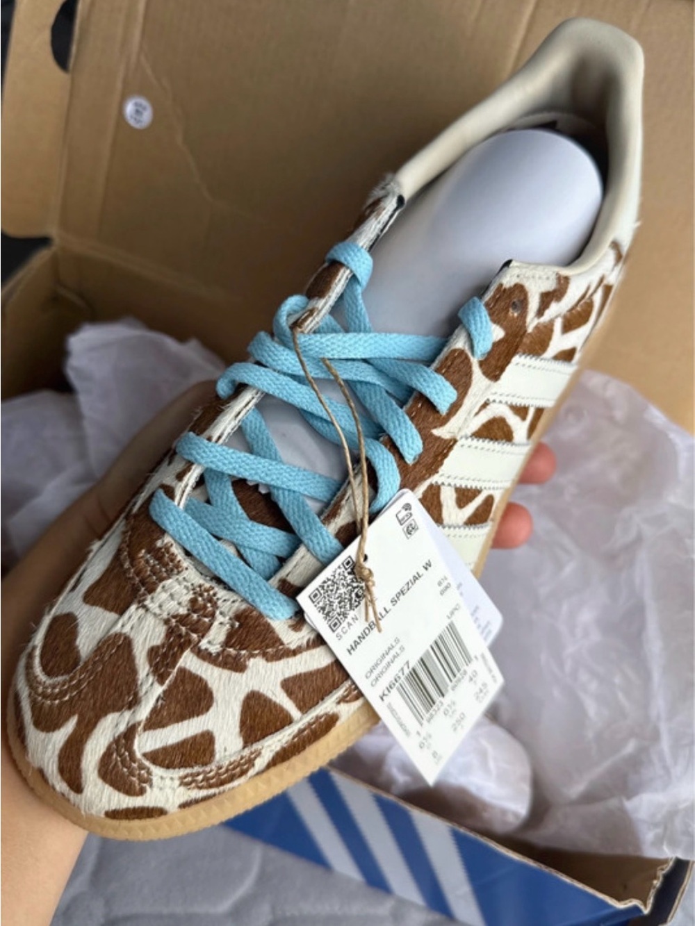 adidas Women’s Giraffe Print Spezial in Brown, White & Light Blue